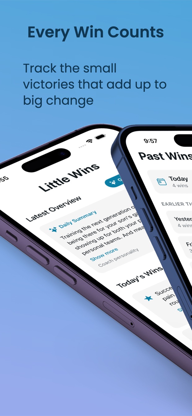 little wins home screen with your latest overview and today's wins