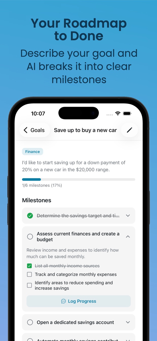 An AI-built roadmap breaking a goal into clear milestones